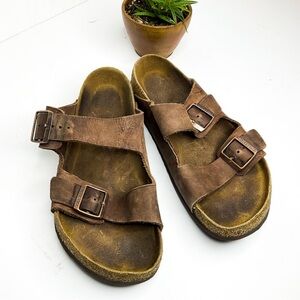 Men’s BIRKENSTOCKS Brown Leather Sandals with Buckles